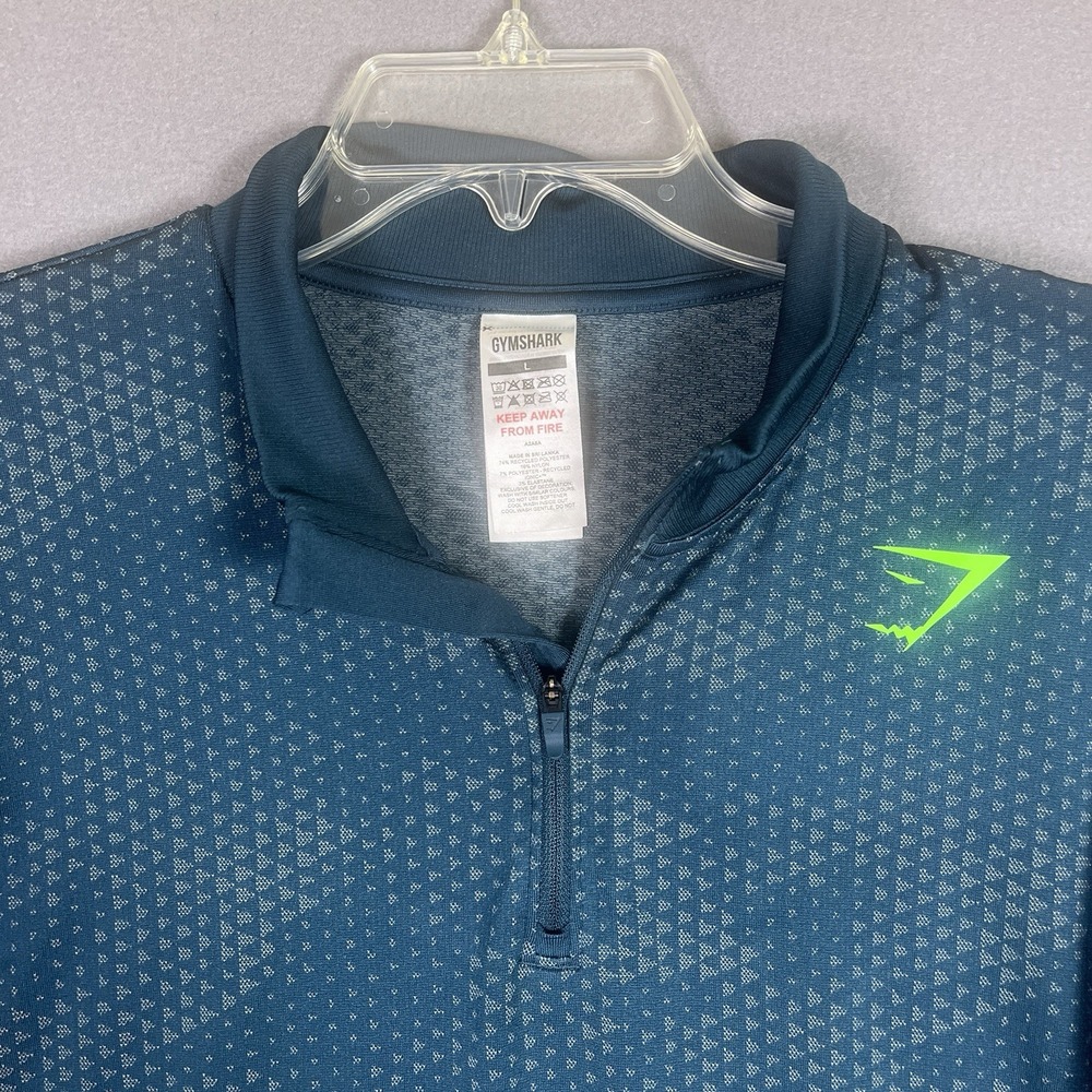 Gymshark 1/4 Zip Pullover Mens Large Turquoise Sport Seamless Slim Fit Jacquard